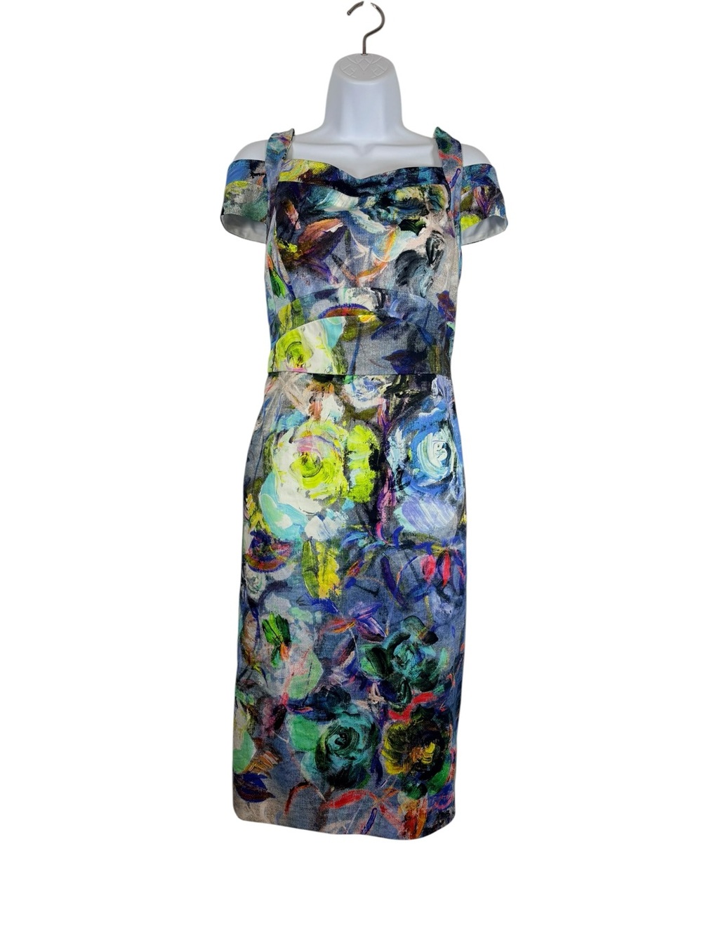 Nicole Miller New York Abstract Floral Off Shoulder Sheath Dress NWT Size 12